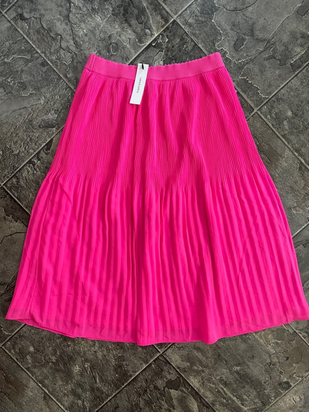 ⭐️NWT NAKED ZEBRA Vibrant Pink Accordion Pleated Coastal Flowy A-Line Midi Skirt